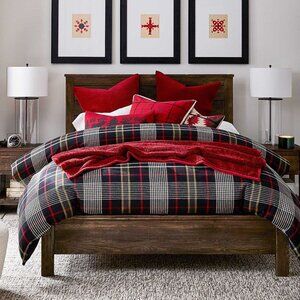 Pottery Barn CARSON Plaid 100% Cotton KING Duvet Cover Gray